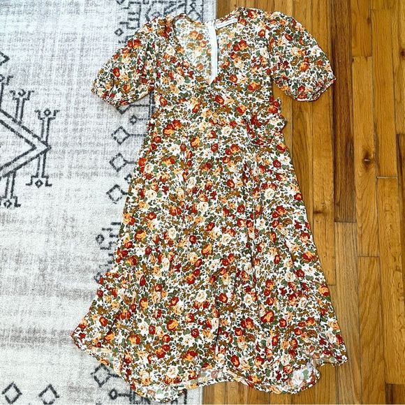 Faithfull the Brand Floral Midi Dress - Orange and White - Picture 3 of 8